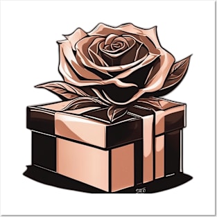 Elegant Rose on Gift Box Artwork No. 633 Posters and Art